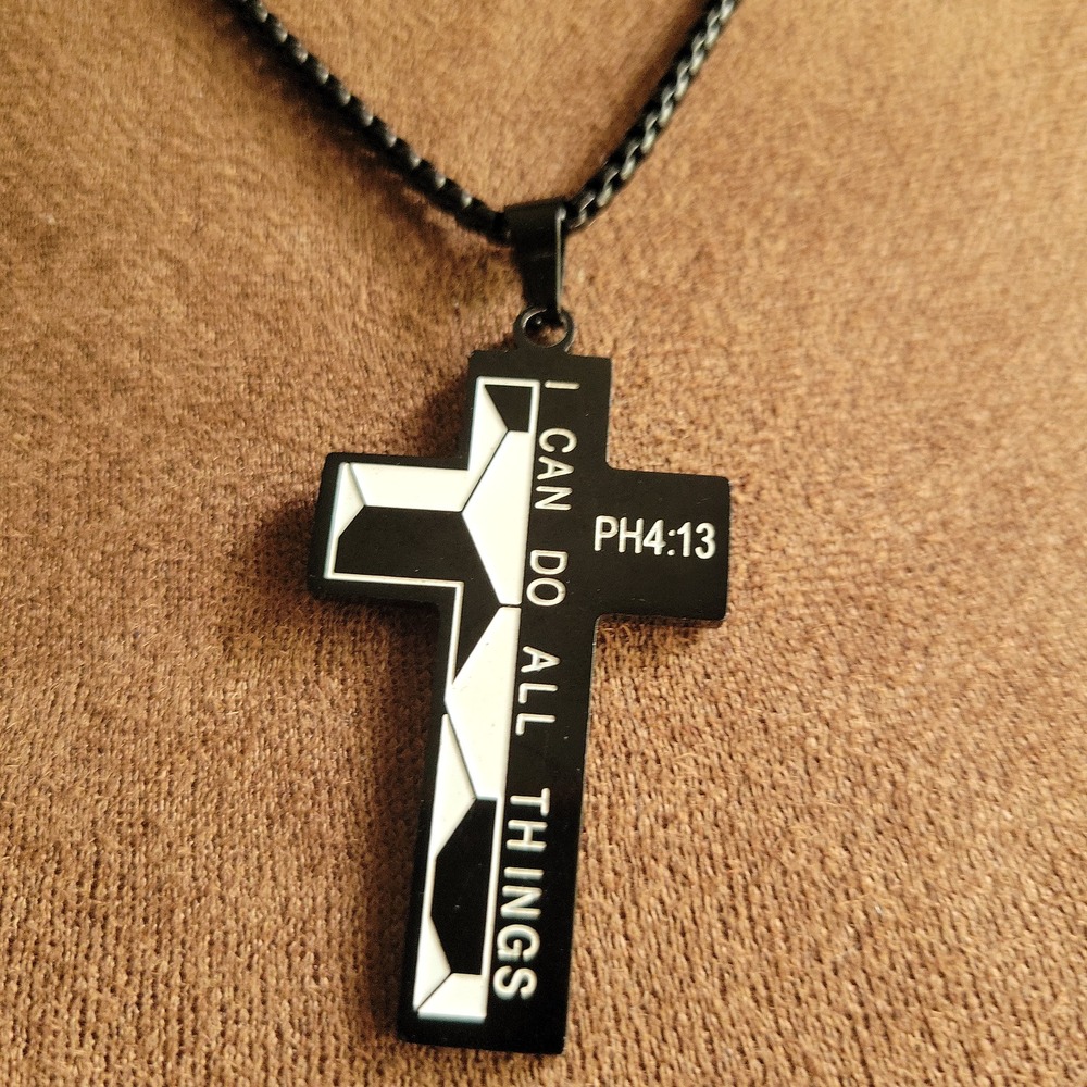 Black Philippians 4:13 Cross‎ Pendant Necklace One Size Soccer